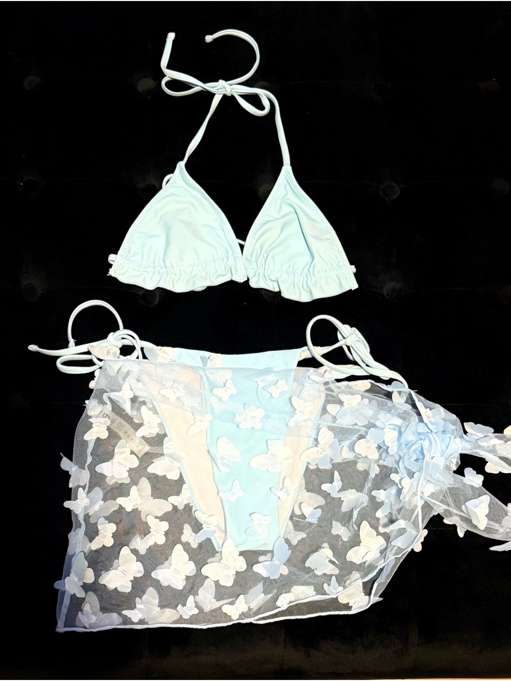 Light Blue Triangle Bikini with Sheer Butterfly Cover-Up
